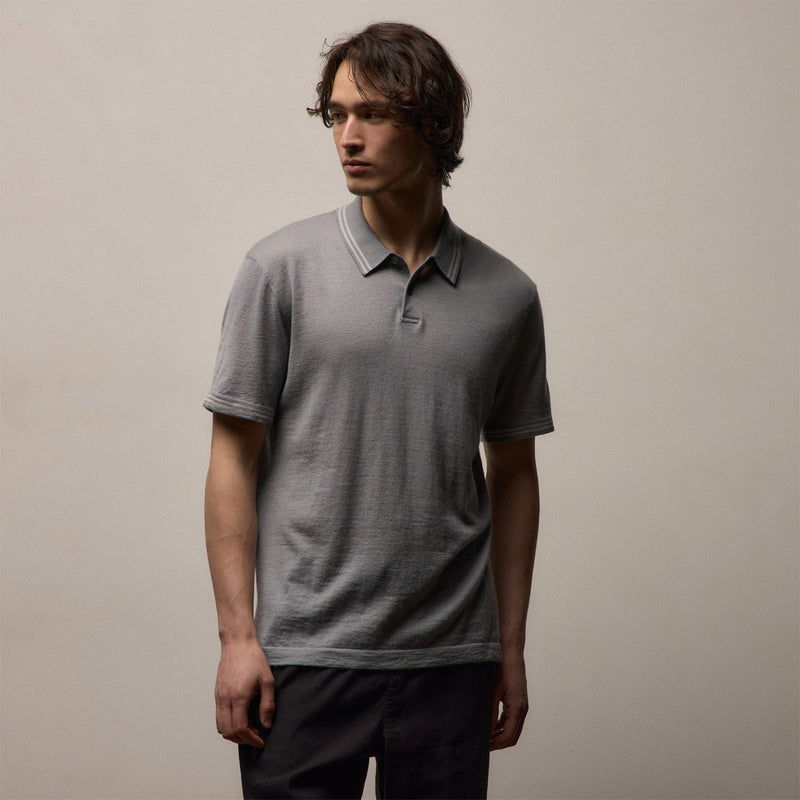 Ultrafine Cashmere Tipped Polo in Ore/Fog | James Perse Los Angeles