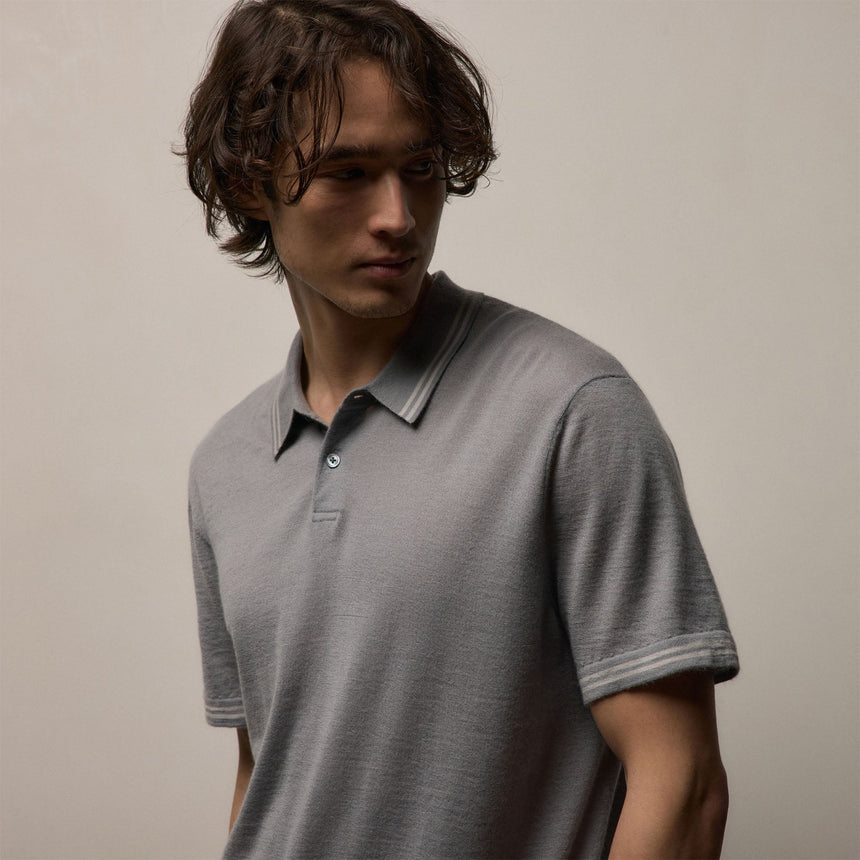 Ultrafine Cashmere Tipped Polo in Ore/Fog | James Perse Los Angeles