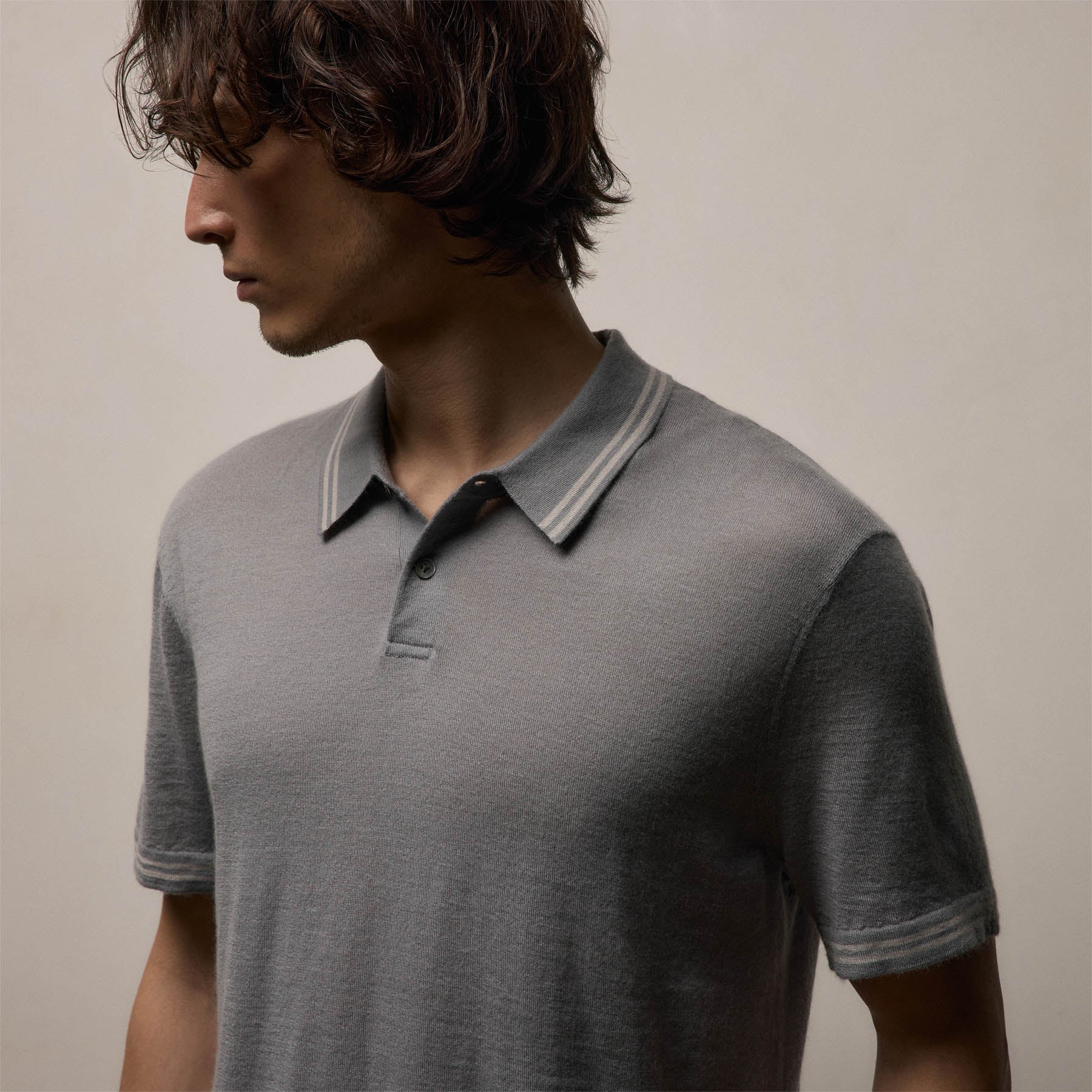 Ultrafine Cashmere Tipped Polo in Ore/Fog | James Perse Los Angeles
