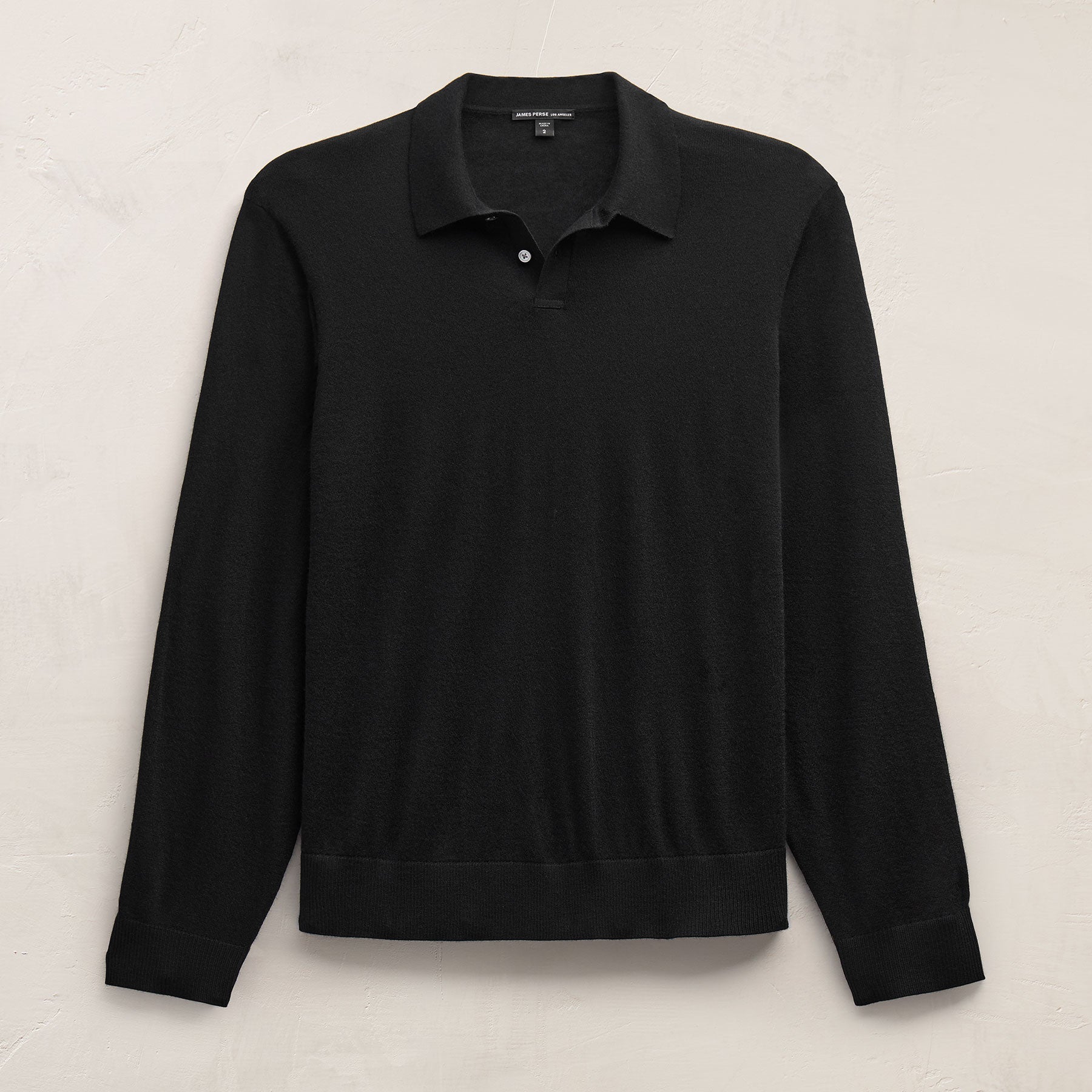 Feather Cashmere Long Sleeve Polo in Black | James Perse Los Angeles