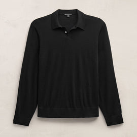 Feather Cashmere Long Sleeve Polo in Black | James Perse Los Angeles
