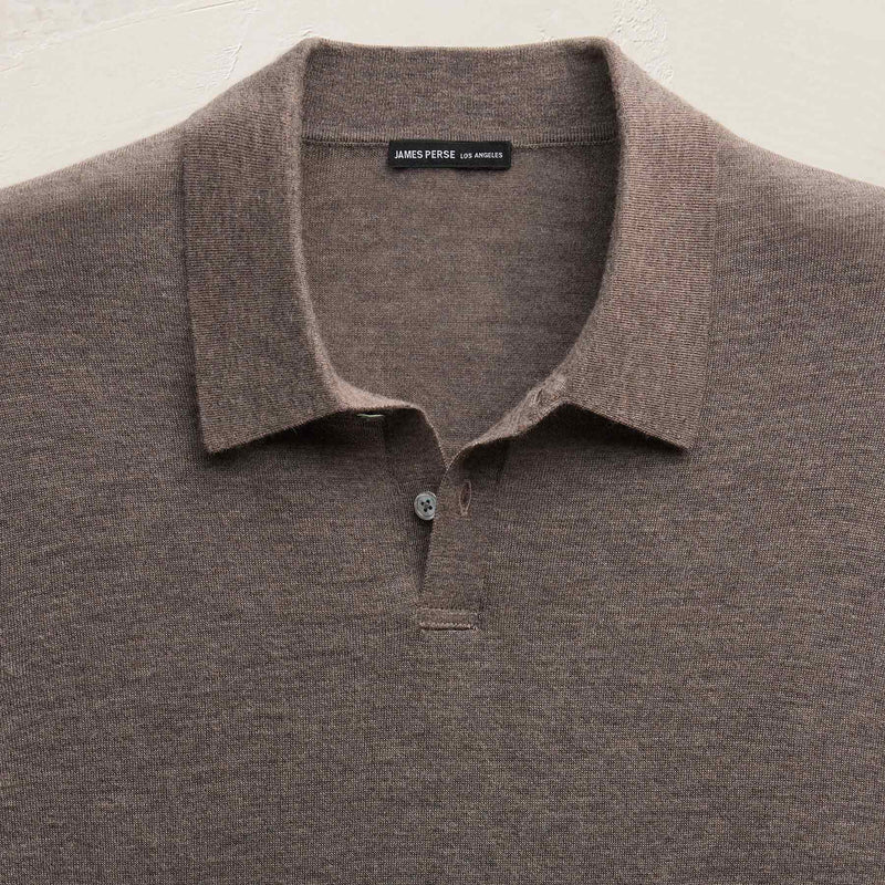 Feather Cashmere Long Sleeve Polo in Dusty Brown | James Perse Los Angeles