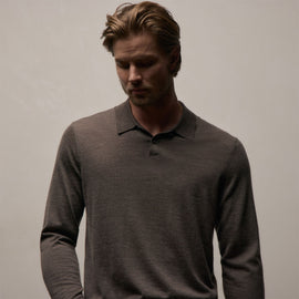 Feather Cashmere Long Sleeve Polo in Dusty Brown | James Perse Los Angeles