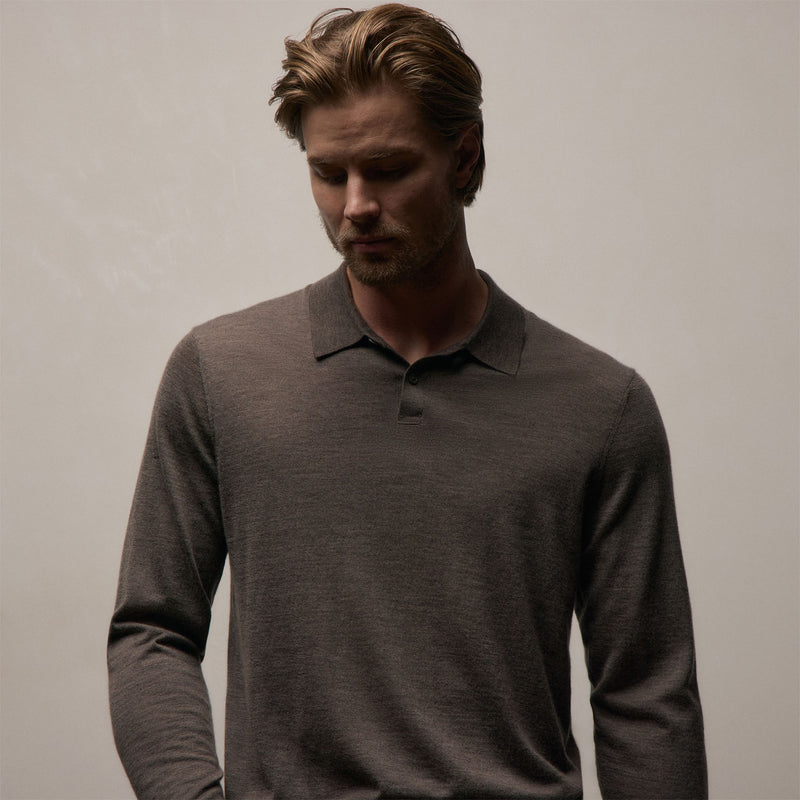 Feather Cashmere Long Sleeve Polo in Dusty Brown | James Perse Los Angeles