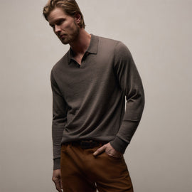 Feather Cashmere Long Sleeve Polo in Dusty Brown | James Perse Los Angeles