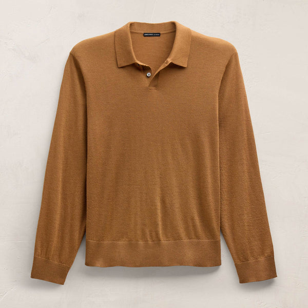 Feather Cashmere Long Sleeve Polo in Whiskey | James Perse Los Angeles