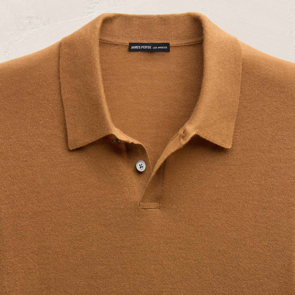 Feather Cashmere Long Sleeve Polo in Whiskey | James Perse Los Angeles