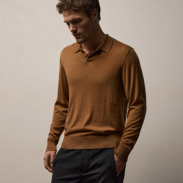 Ultrafine Cashmere Long Sleeve Polo in Whiskey | James Perse Los Angeles