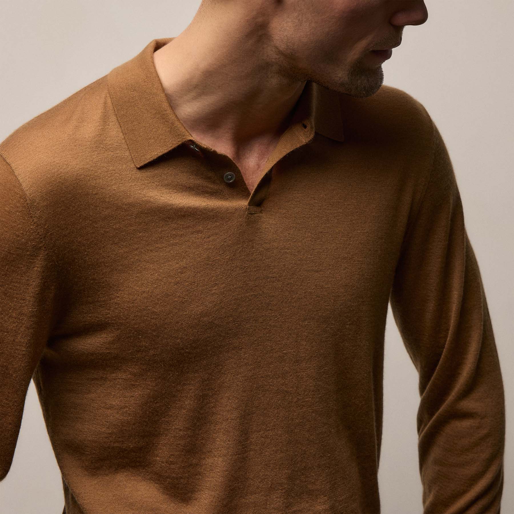 Ultrafine Cashmere Long Sleeve Polo - Whiskey | James Perse Los