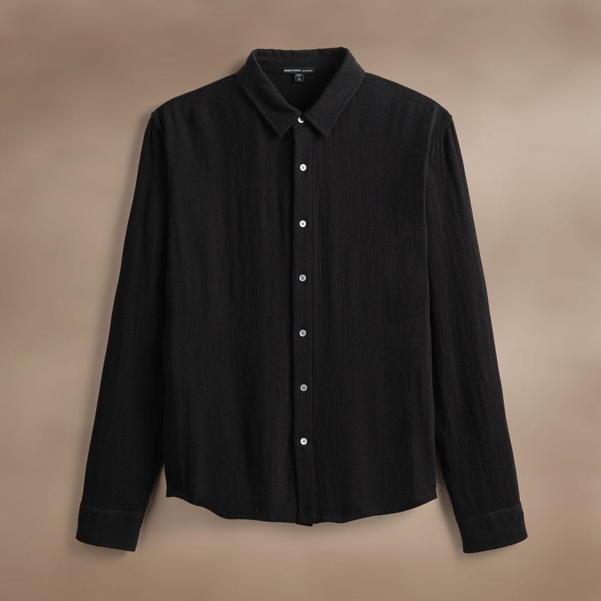 Solid Viscose Wool Shirting in Black | James Perse Los Angeles