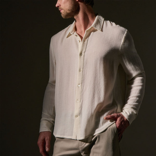 Solid Viscose Wool Shirting in Ivory | James Perse Los Angeles
