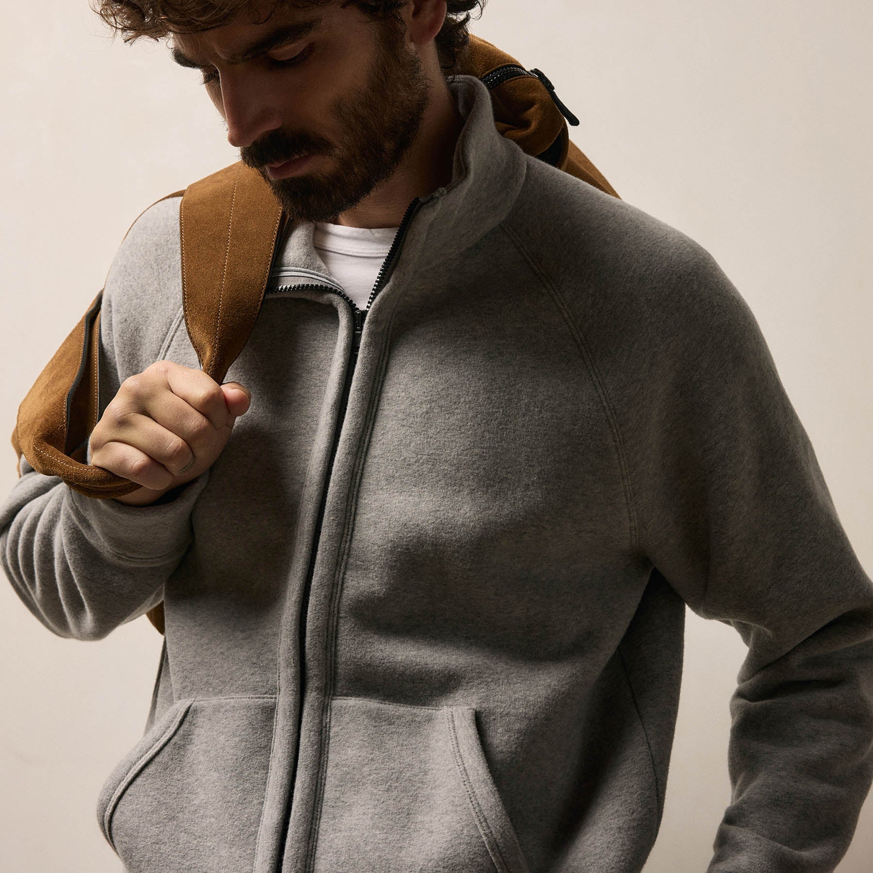 Cozy Full Zip Sweatshirt - Heather Grey | James Perse Los Angeles