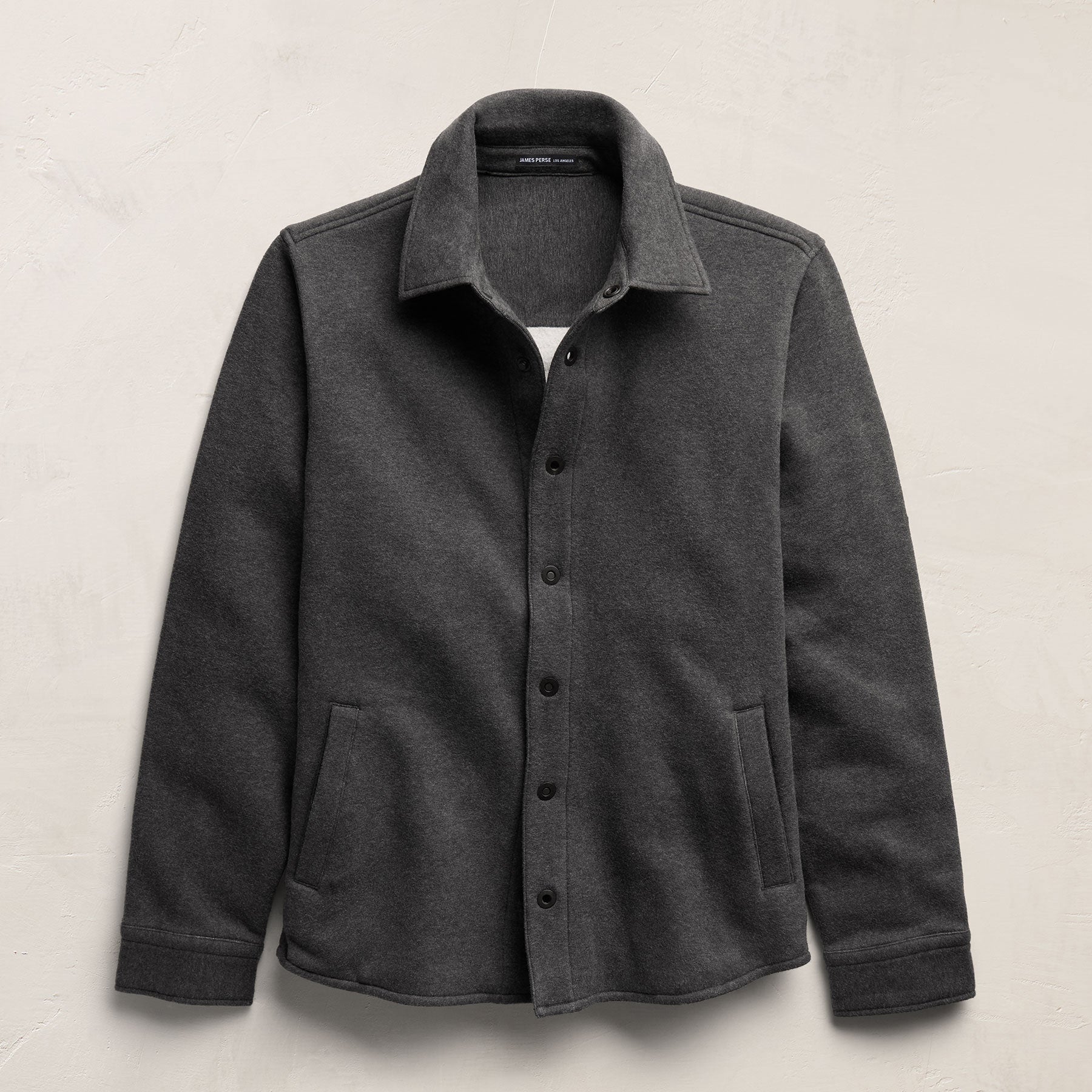 Cozy Fleece Snap Front Jacket in Heather Charcoal | James Perse Los Angeles