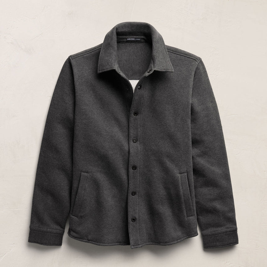Cozy Fleece Snap Front Jacket in Heather Charcoal | James Perse Los Angeles