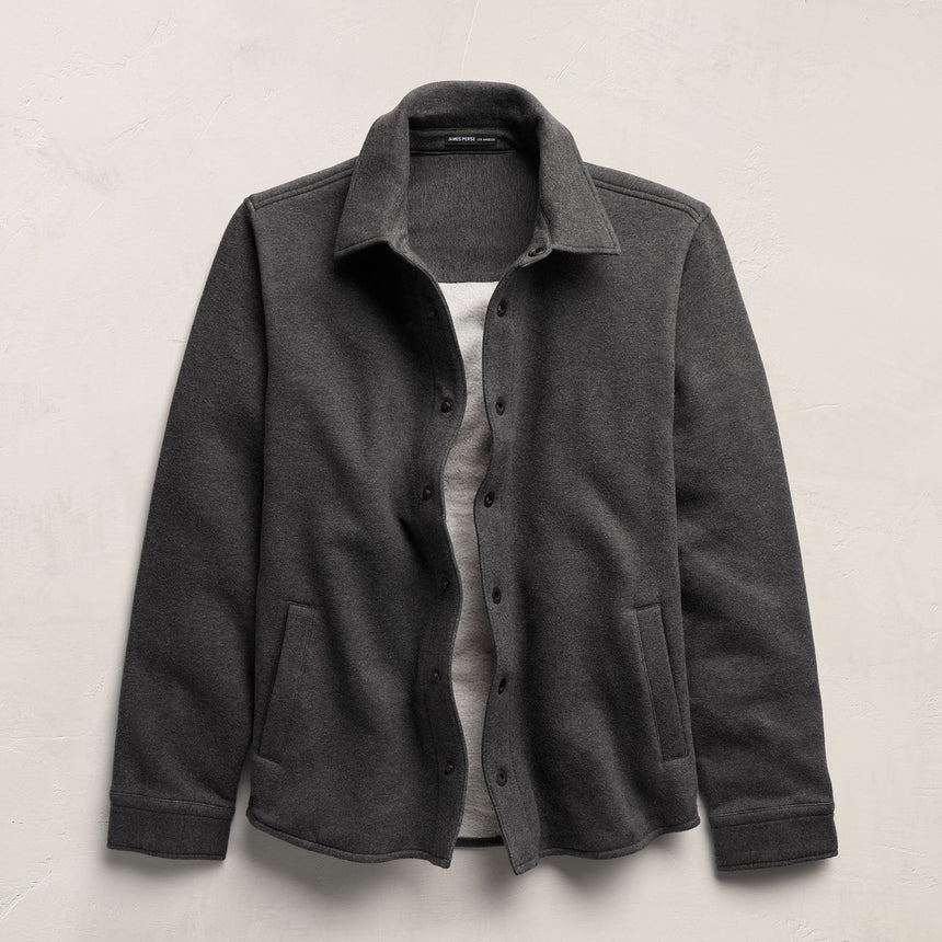 Cozy Fleece Snap Front Jacket in Heather Charcoal | James Perse Los Angeles