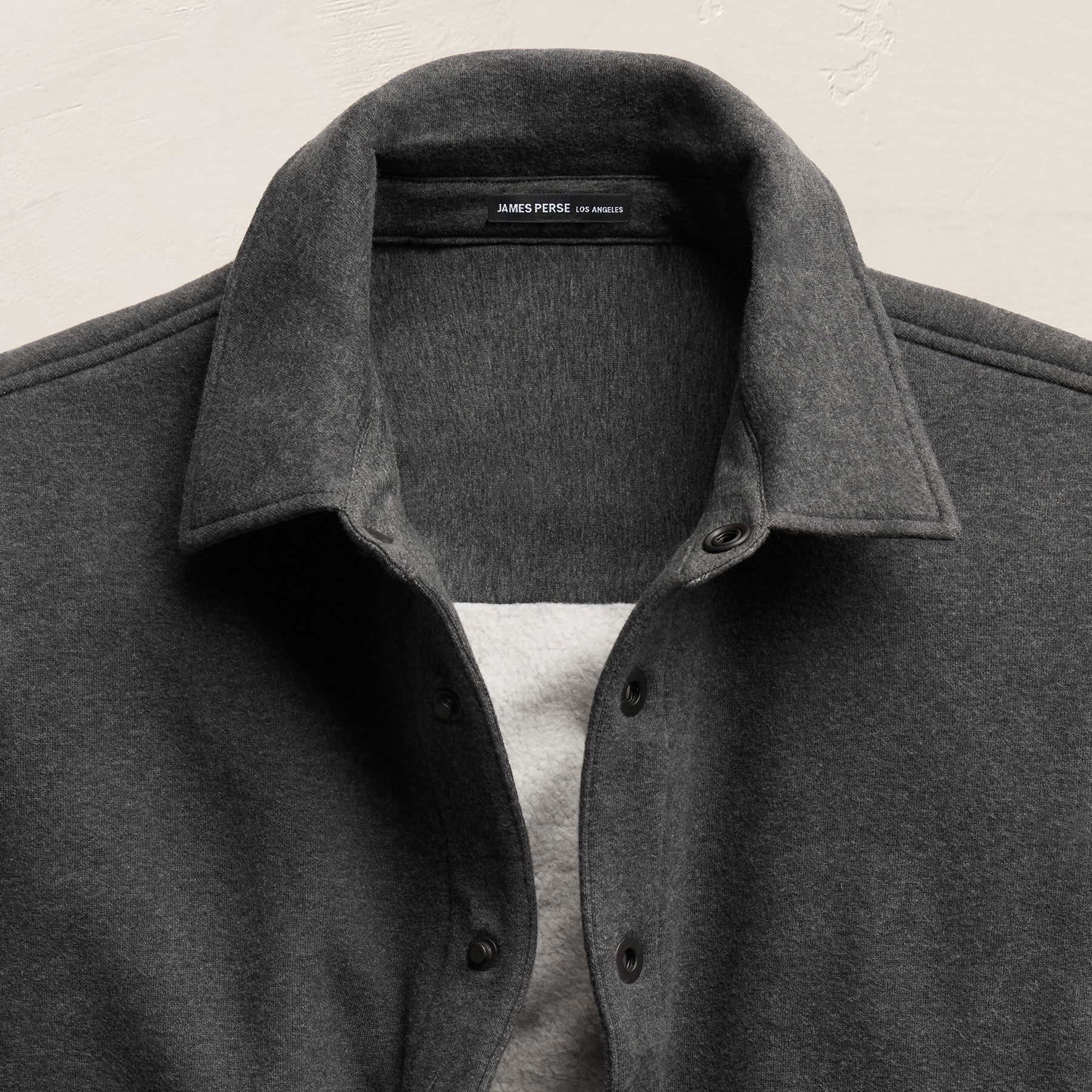 Cozy Fleece Snap Front Jacket in Heather Charcoal | James Perse Los Angeles