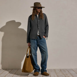 Cozy Fleece Snap Front Jacket in Heather Charcoal | James Perse Los Angeles