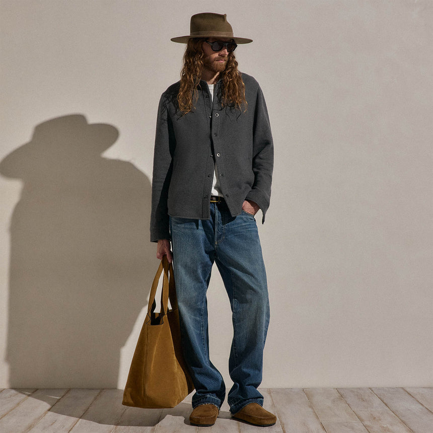Cozy Fleece Snap Front Jacket in Heather Charcoal | James Perse Los Angeles