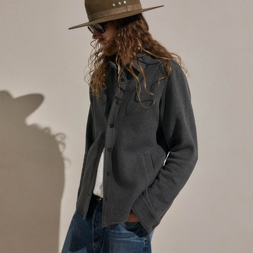 Cozy Fleece Snap Front Jacket in Heather Charcoal | James Perse Los Angeles