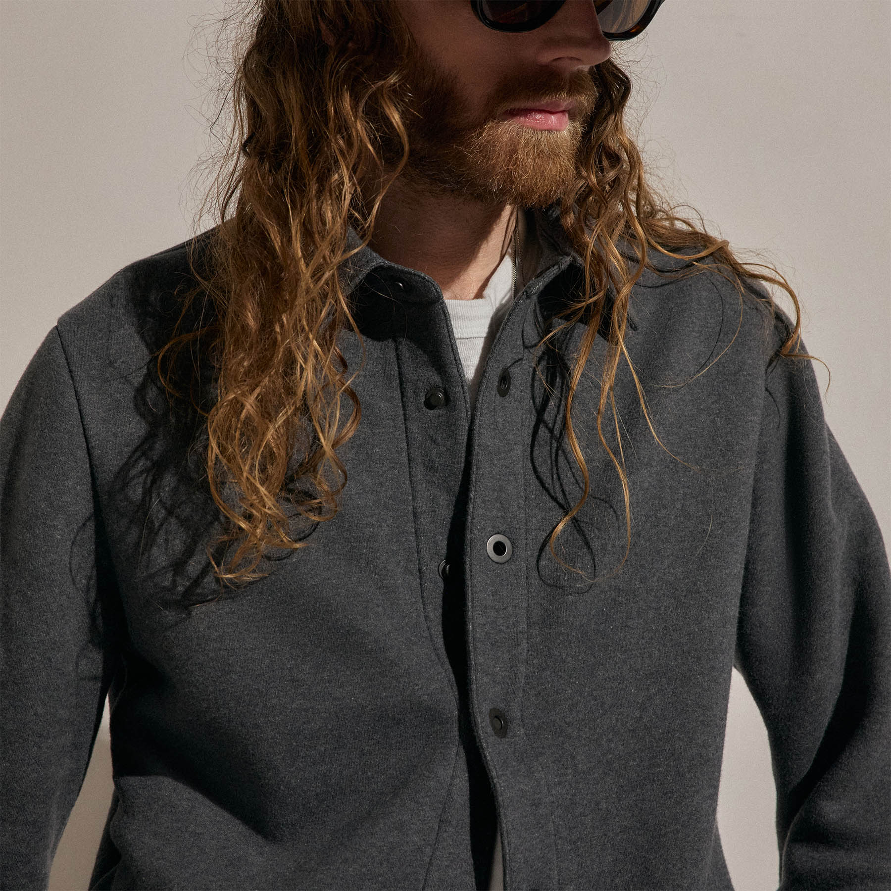 Cozy Fleece Snap Front Jacket in Heather Charcoal | James Perse Los Angeles