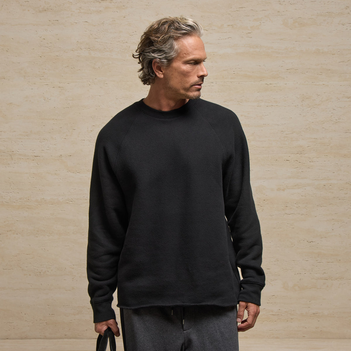 Cozy Fleece Raglan Crew - Black