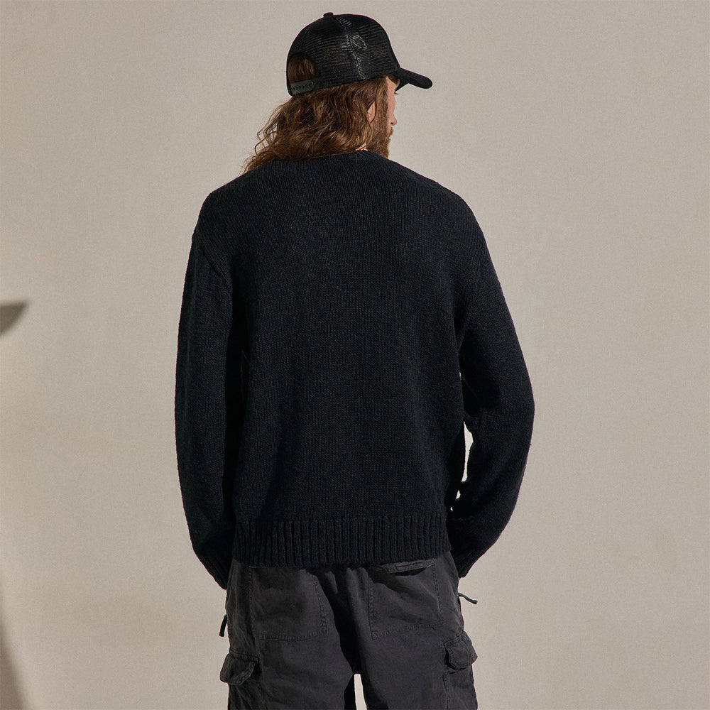 Cotton Linen Crew Sweater in Black | James Perse Los Angeles