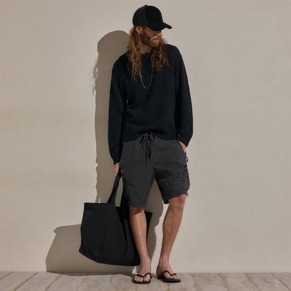 Cotton Linen Crew Sweater in Black | James Perse Los Angeles
