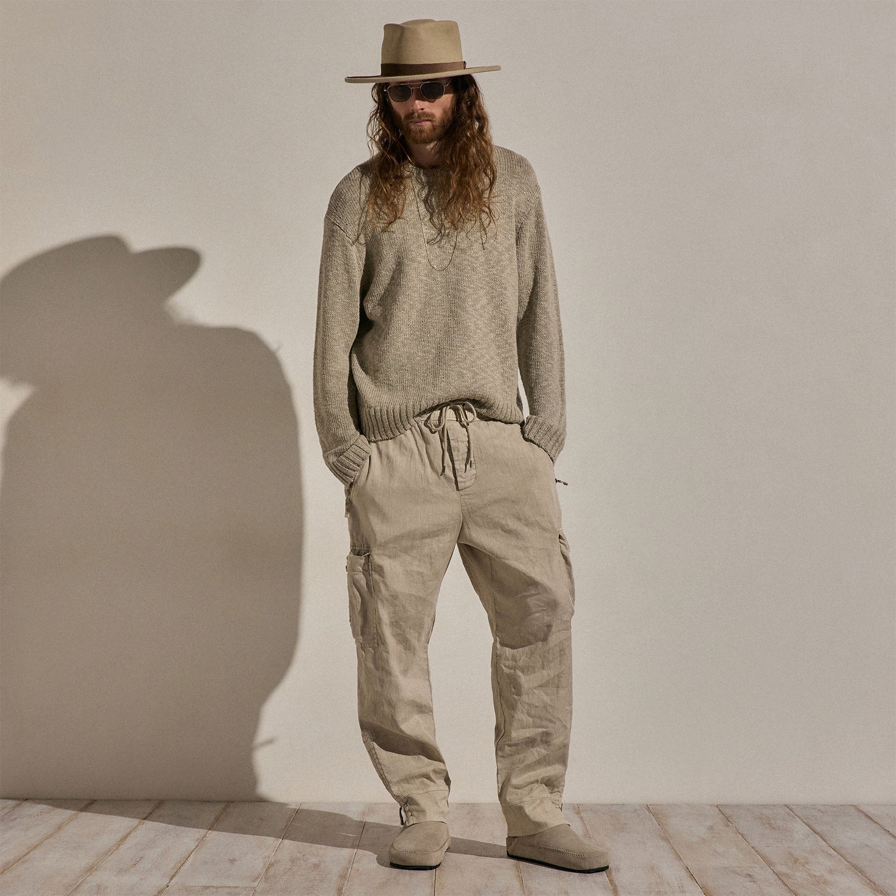 Cotton Linen Crew Sweater in Taupe | James Perse Los Angeles