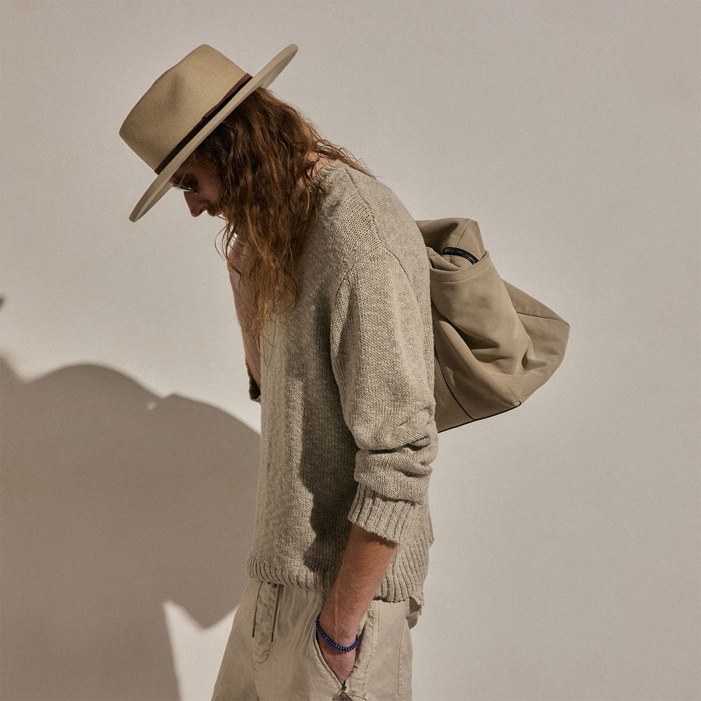 Cotton Linen Crew Sweater in Taupe | James Perse Los Angeles