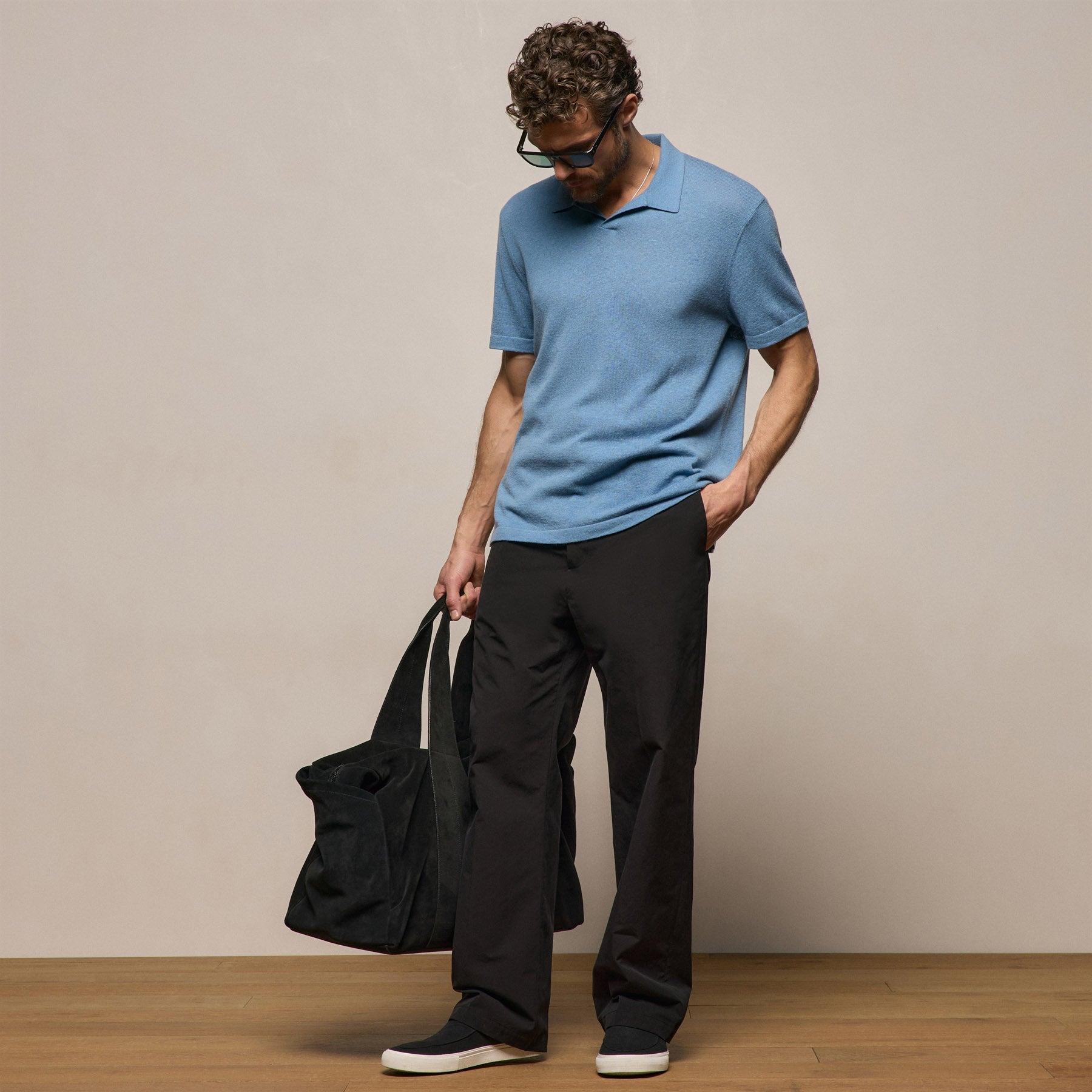 Italian Heavy Poplin Clean Front Trouser in Black | James Perse Los Angeles