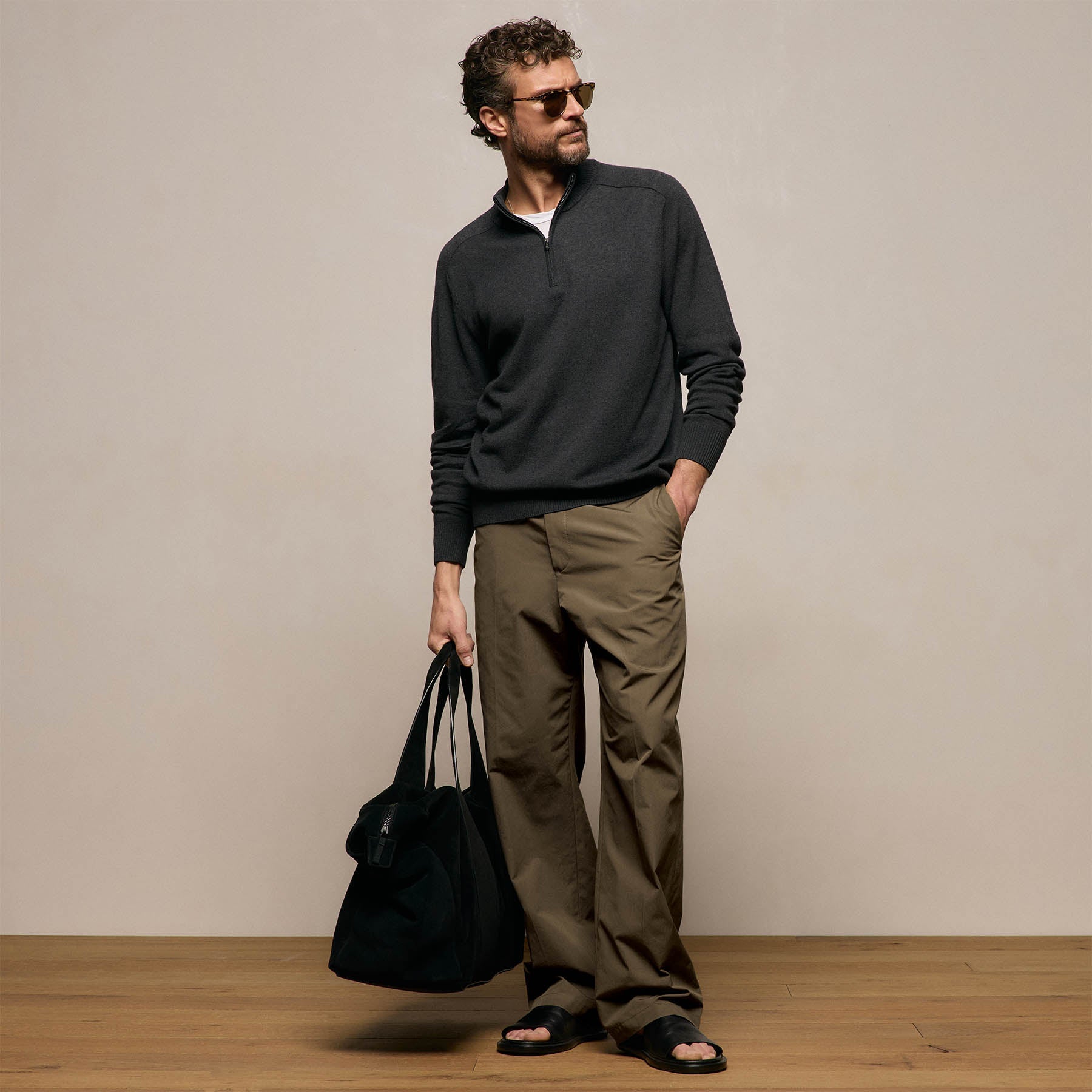 Italian Heavy Poplin Clean Front Trouser in Light Olive | James Perse Los Angeles