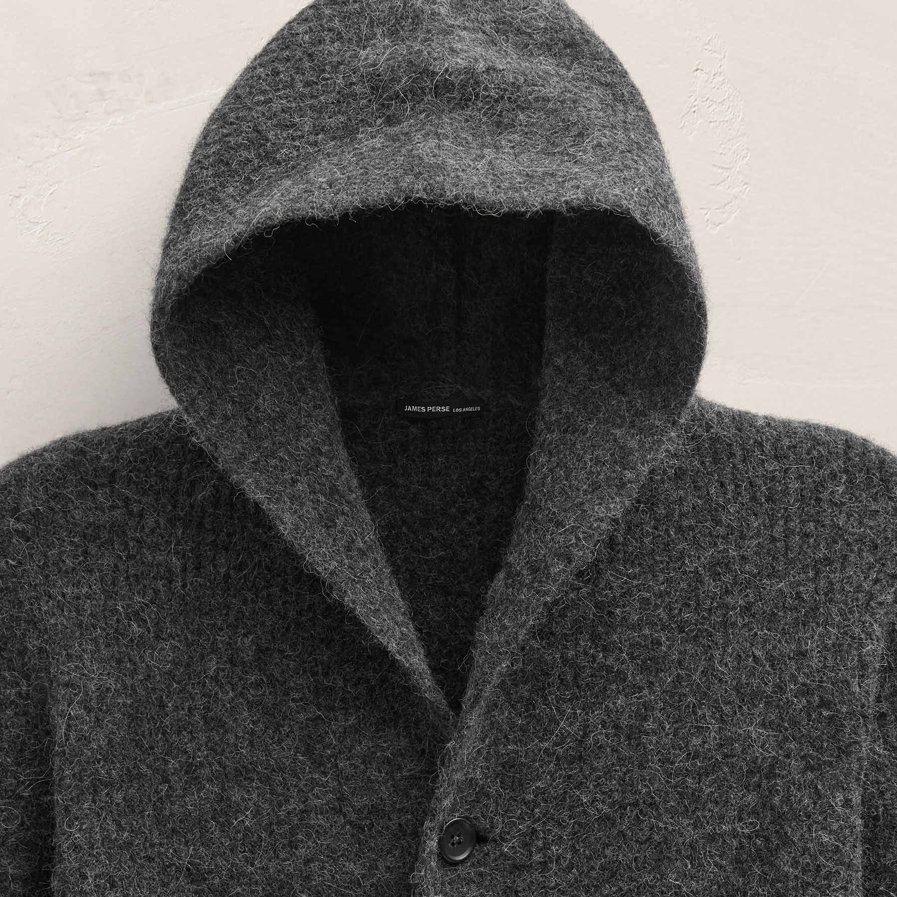 Chunky Waffle Knit Hooded Coat - Anthracite | James Perse Los Angeles
