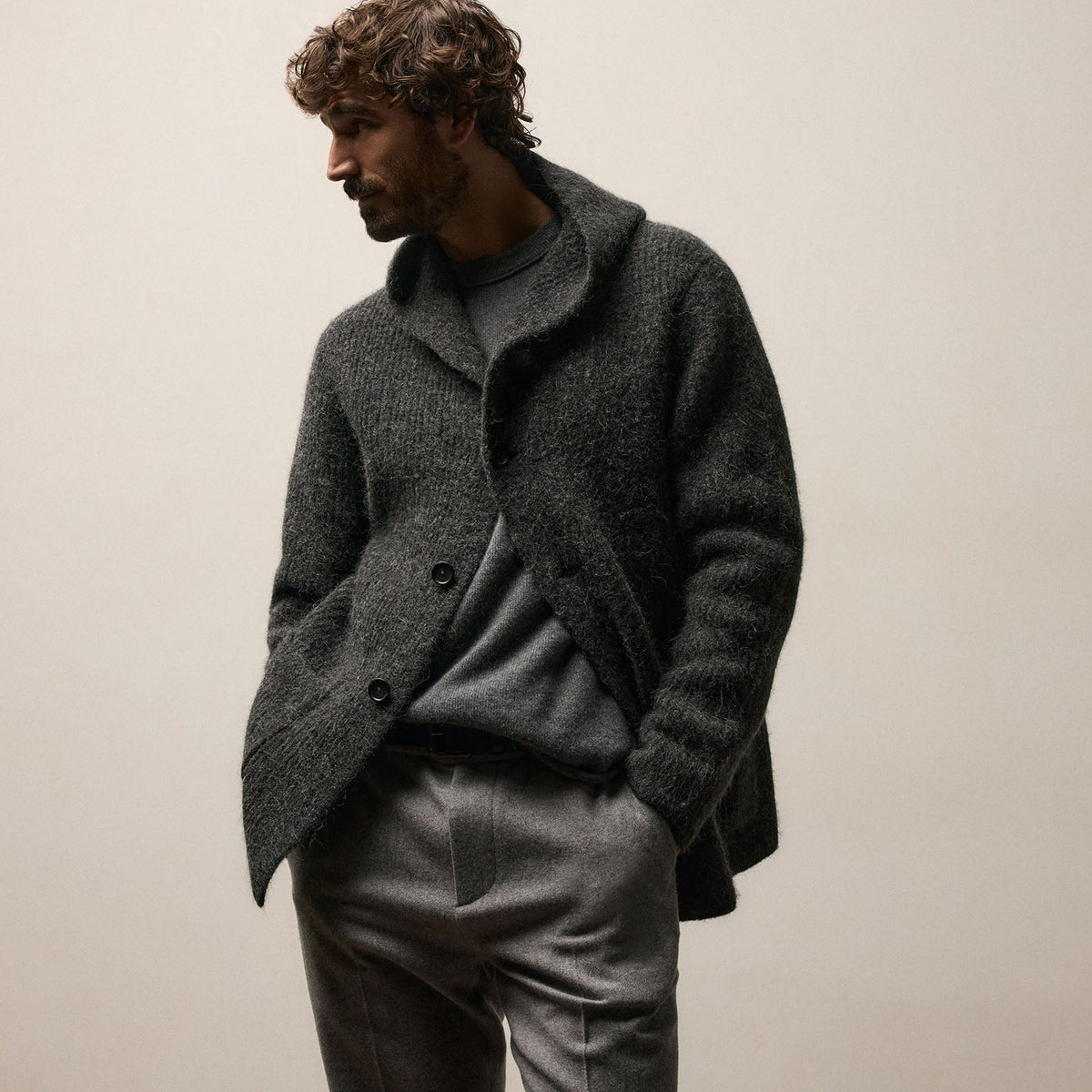 Chunky Waffle Knit Hooded Coat in Anthracite | James Perse Los Angeles