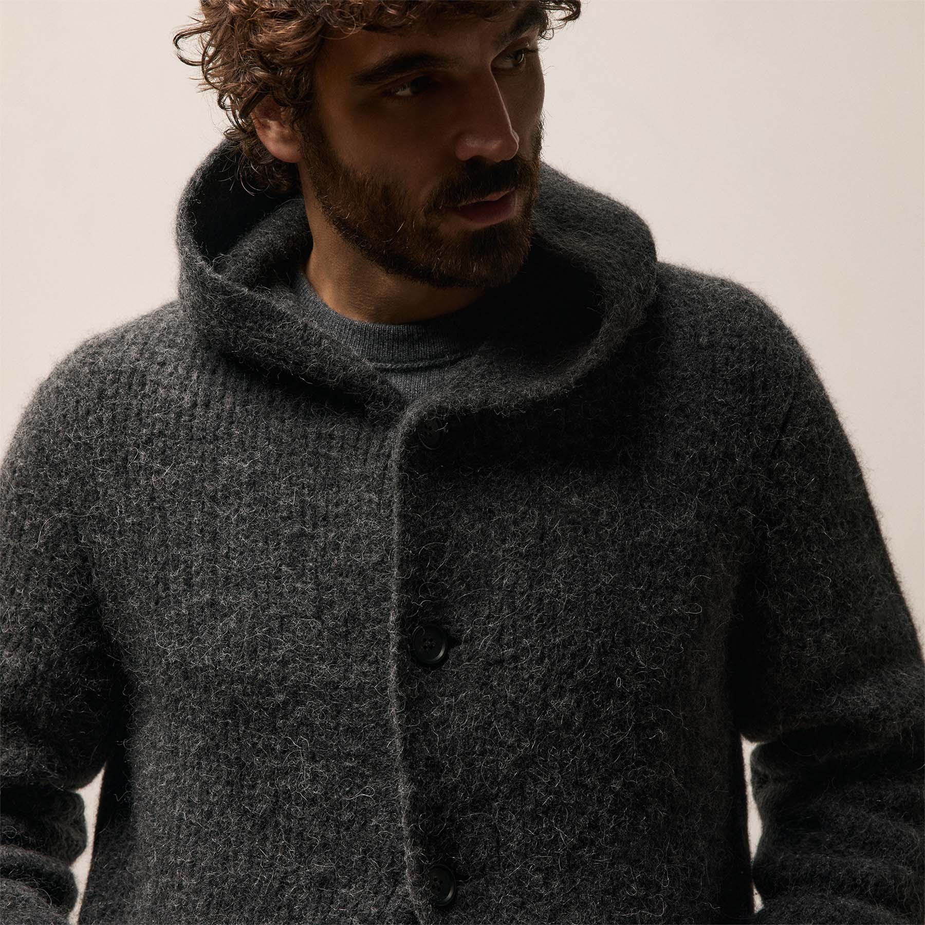 Chunky Waffle Knit Hooded Coat - Anthracite | James Perse Los Angeles