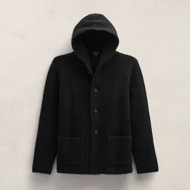 Chunky Waffle Knit Hooded Coat in Black | James Perse Los Angeles FLAT