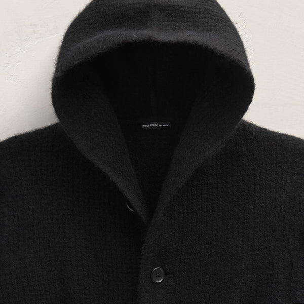 Chunky Waffle Knit Hooded Coat in Black | James Perse Los Angeles FLAT