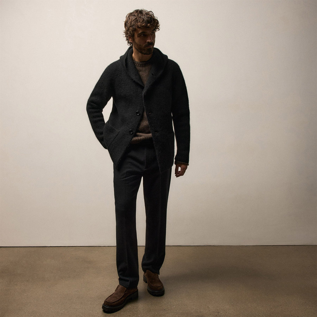 Chunky Waffle Knit Hooded Coat in Black | James Perse Los Angeles