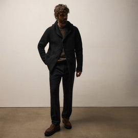 Chunky Waffle Knit Hooded Coat in Black | James Perse Los Angeles