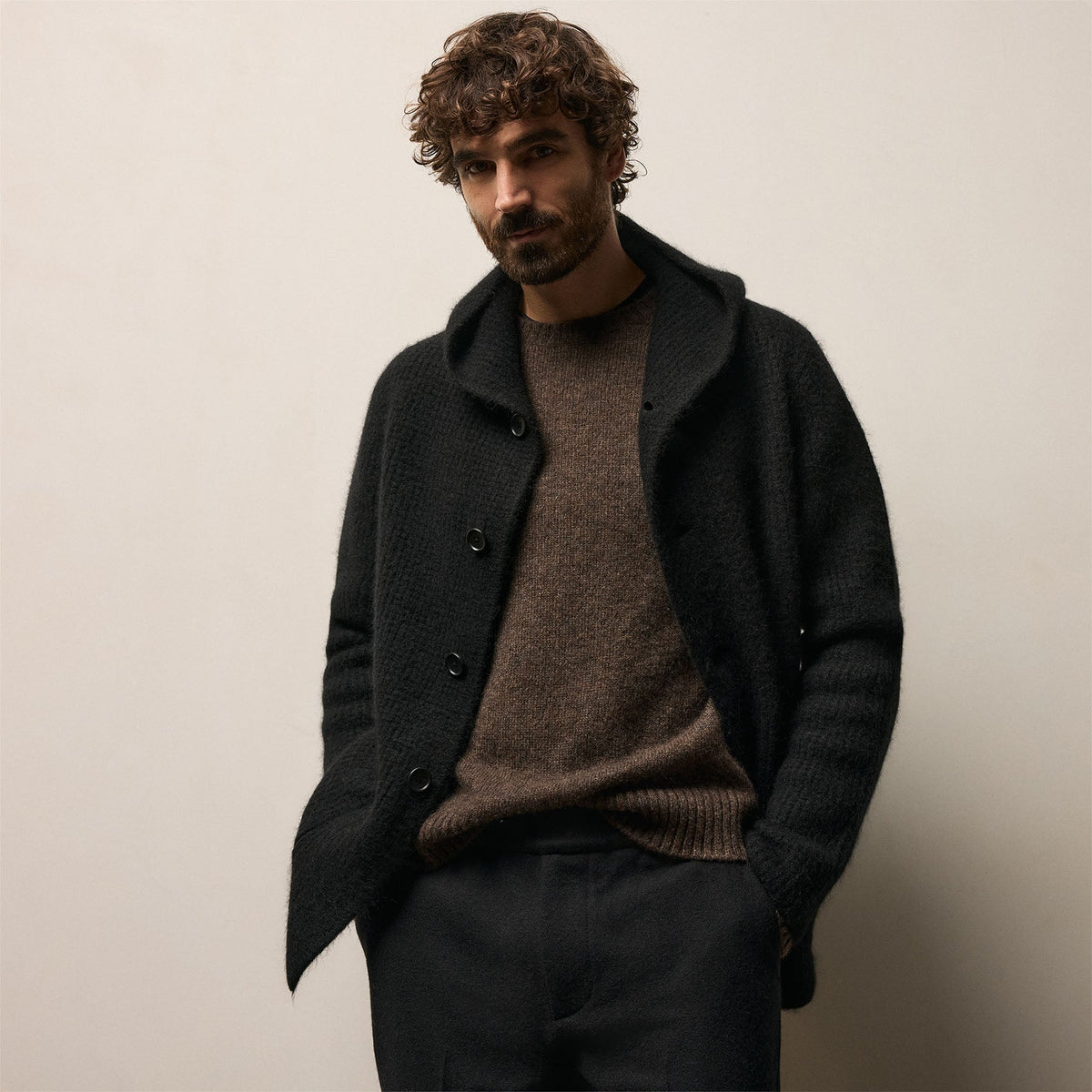 Chunky Waffle Knit Hooded Coat in Black | James Perse Los Angeles