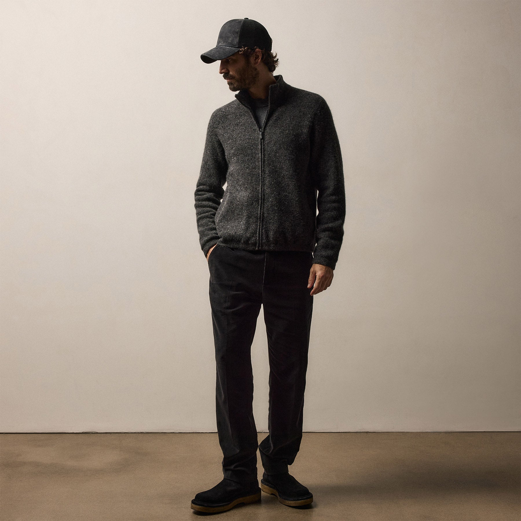 Wool Alpaca Stretch Zip Front - Anthracite | James Perse Los Angeles