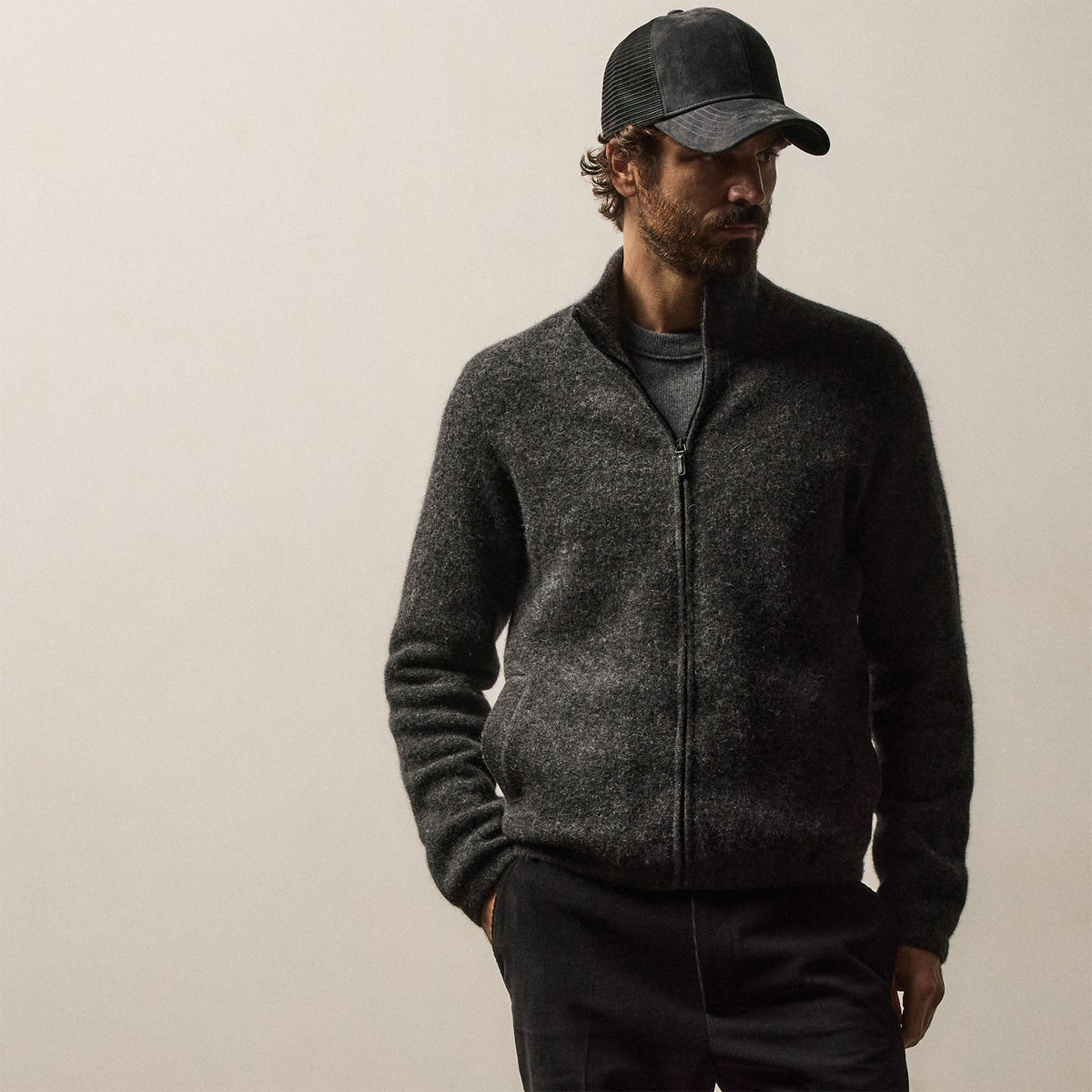 Wool Alpaca Stretch Zip Front in Anthracite | James Perse Los Angeles