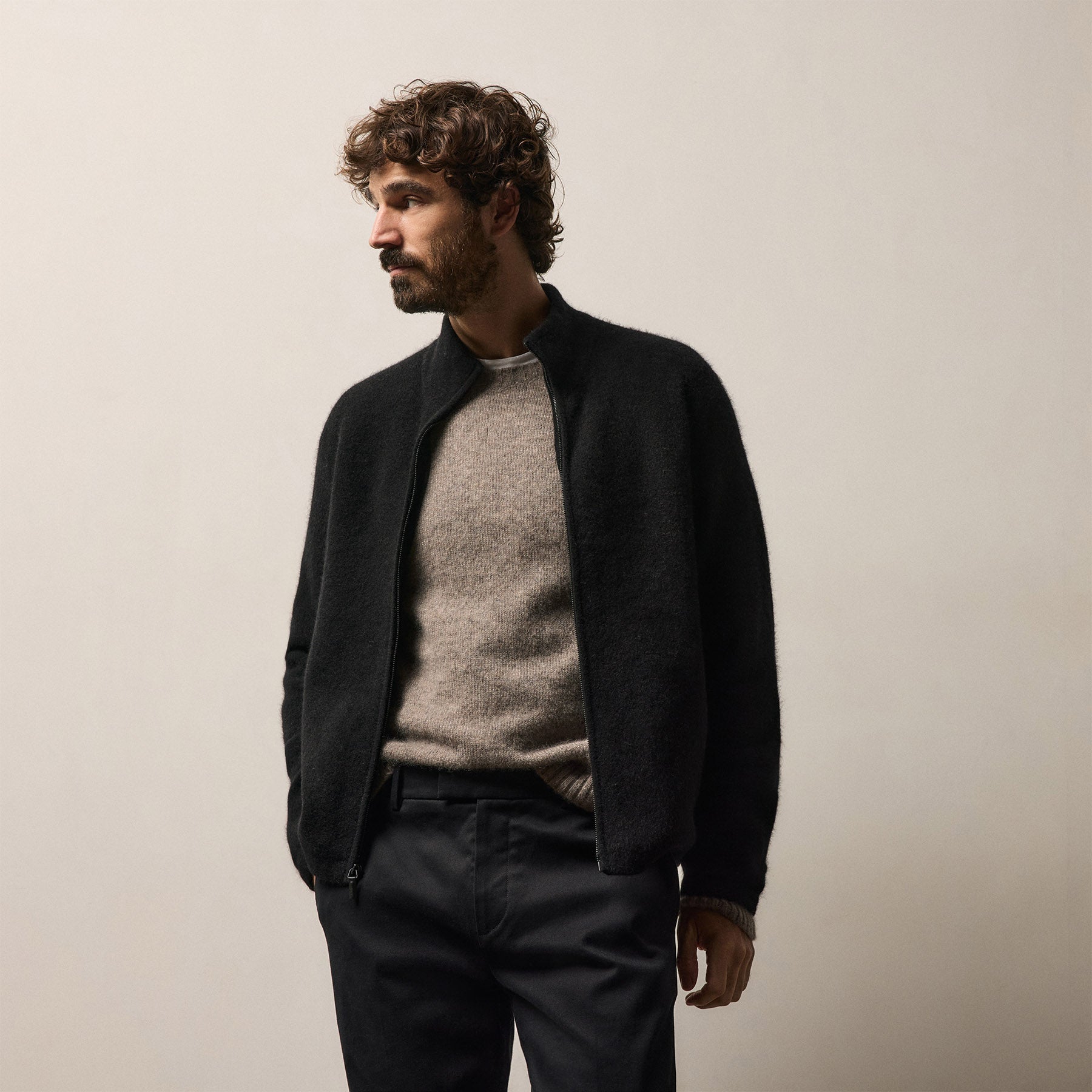 Wool Alpaca Stretch Zip Front