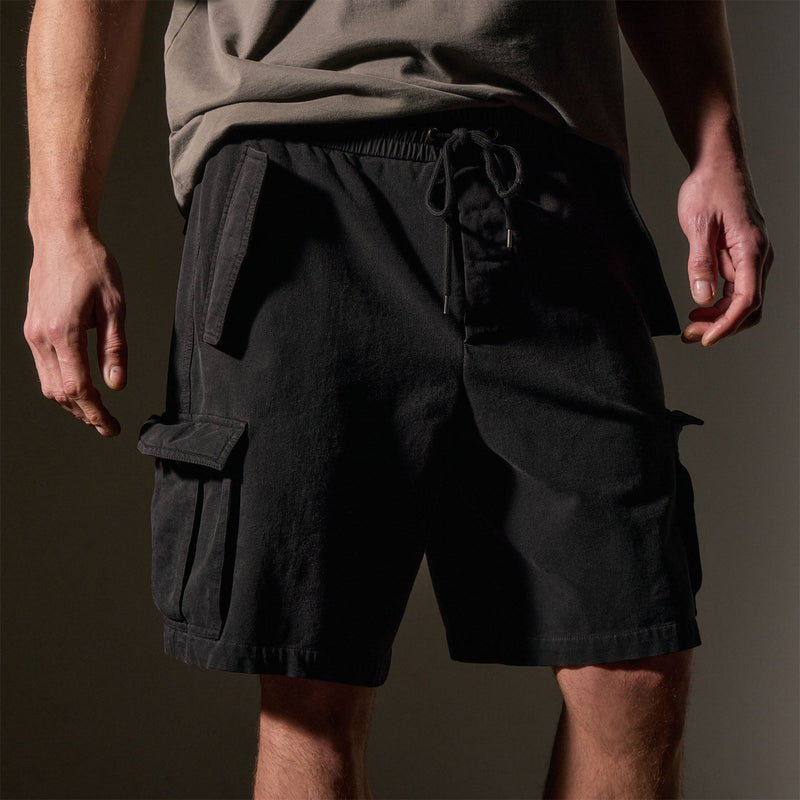 Woven Cotton Terry Cargo Short in Black | James Perse Los Angeles