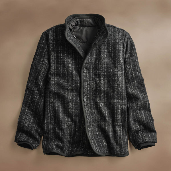 Wool Blend Plaid Car Coat  in Black/Grey Plaid | James Perse Los Angeles