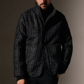 Wool Blend Plaid Car Coat in Black/Grey Plaid | James Perse Los Angeles