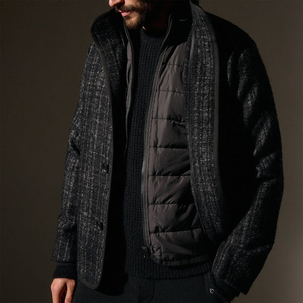 Wool Blend Plaid Car Coat in Black/Grey Plaid | James Perse Los Angeles