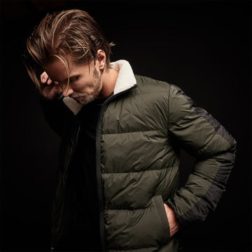 Side Stripe Puffer Jacket - Olive/Black | James Perse Los Angeles
