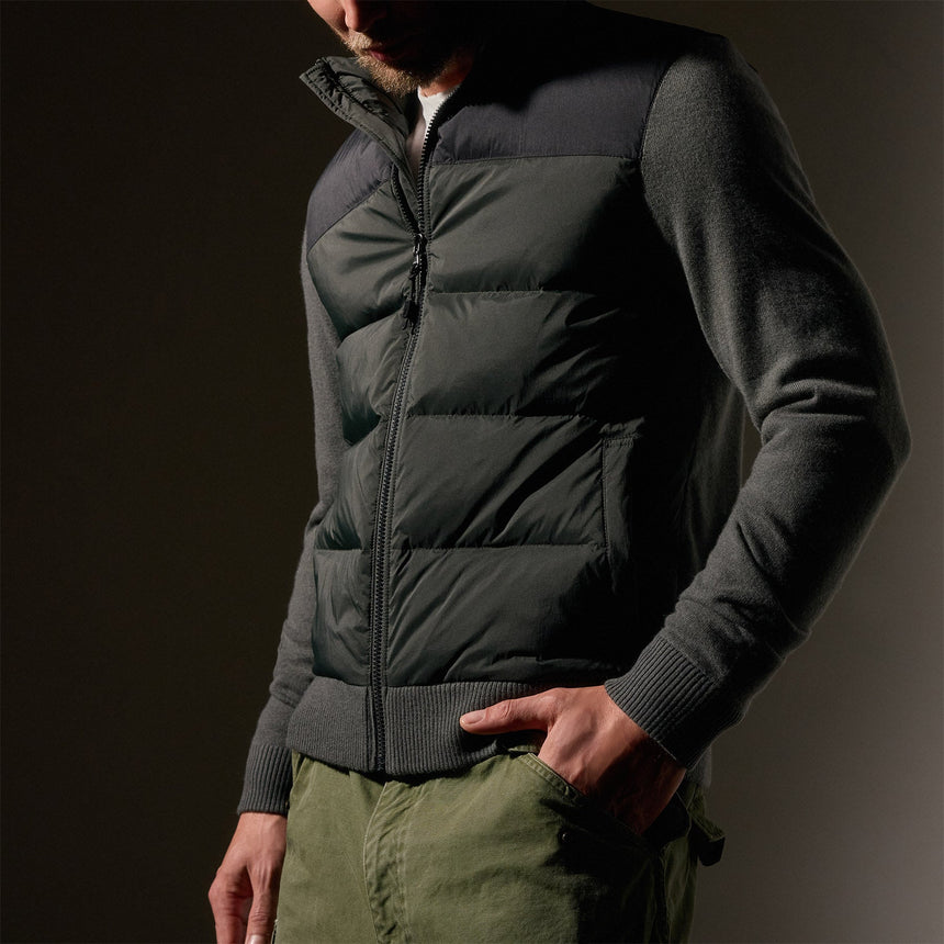 Two Tone Down Front Zip Up Sweater  in Black/Olive/Olive | James Perse Los Angeles