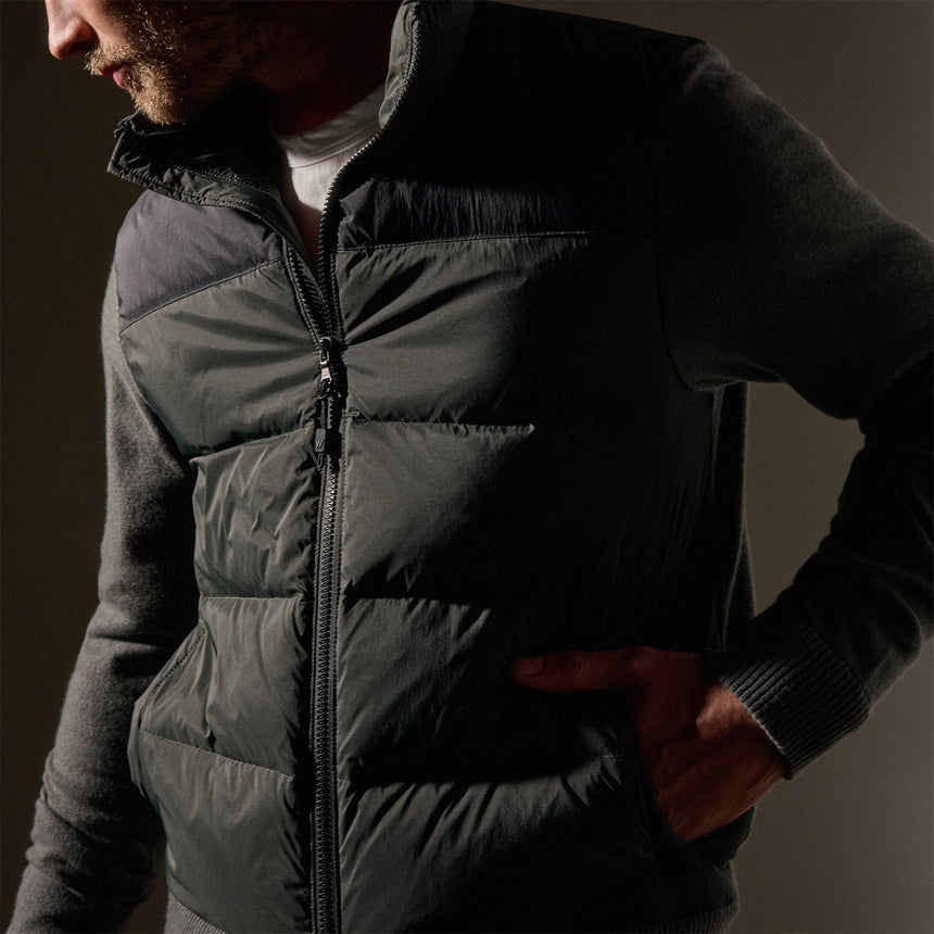 Two Tone Down Front Zip Up Sweater  in Black/Olive/Olive | James Perse Los Angeles