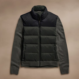 Two Tone Down Front Zip Up Sweater  in Black/Olive/Olive | James Perse Los Angeles